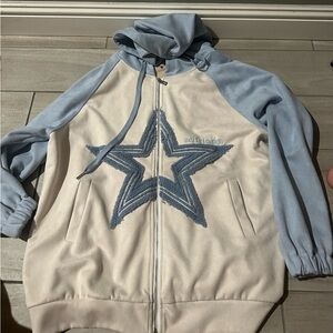 Aelfric Eden Suede Star Patchwork Zip Up Hoodie Oversized Graphic Hoodie Size S